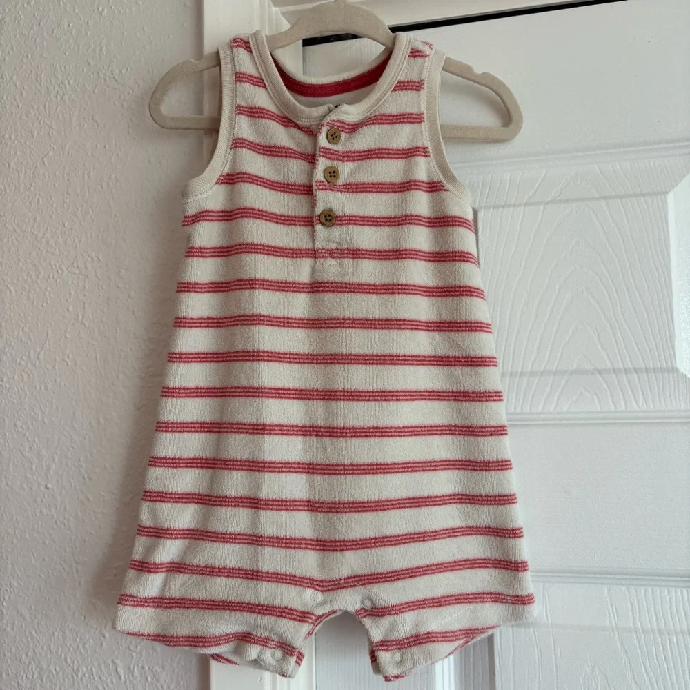 Carter’s Striped White and Red Terry Romper One Piece